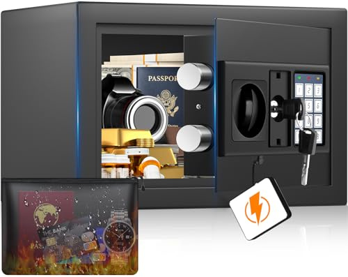 Sanfnz Digitaler Safe Tresor für Zuhause mit Feuerfester Tasche, Kleiner Tresor mit Zahlenschloss, Alarmmodus und Silent-Modus, Wandtresor Möbeltresor Klein für Bargeld Medikamente Schmuck, 27×17×17cm