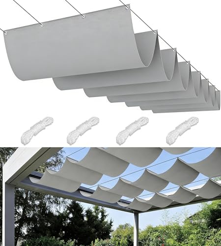 Retráctil Toldo Vela Rectangular 3x5M Toldos Exterior Terraza Impermeable Ondulada Toldo Vela de Sombra con Ojales y Cuerdas 95% protección UV para Exterior Patio jardín Gris Claro