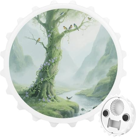 Apribottiglie magnetico con albero della vita verde, apribottiglie, per frigorifero, magnetico, rotondo, adesivo, per cucina e bar, regalo per gli amanti della birra