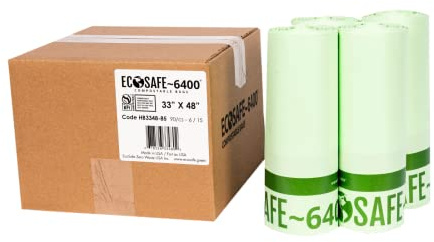 EcoSafe-6400 HB3348-85 Certified Compostable Bag - 33x48” Green Bags for 39 Gallon Bin - Extra Strong Leak, Puncture and Tear Resistant Food Scraps Bin Liners, Pack of 90