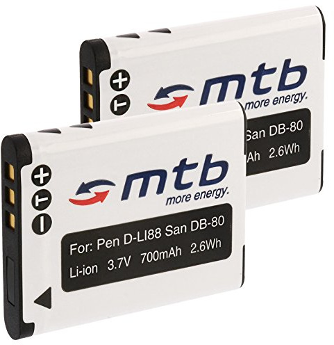 2X Batterie D-Li88 pour Pentax Optio H90, P70, P80, W90, WS80 / Sanyo DB-L80...+ Voir liste!