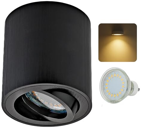 Sweet Led Aufbauspots GU10 – Aufbauleuchte schwenkbar Ø80x84mm – Deckenspots schwarz gebürstet – inkl. 5W LED, 230V – (3000K Warmweiß)– Aufputz-Spots, Aufbaustrahler rund