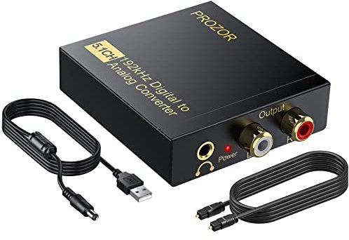 PROZOR Convertitore DAC 192Khz Supporto 5.1CH Digitale Ottico Coassiale a L/R RCA 3.5mm Adattatore con Chip Amplificatore Convertitore Ottico a 3.5mm Toslink a RCA per HDTV Blu-Ray DVD PS3 PS4