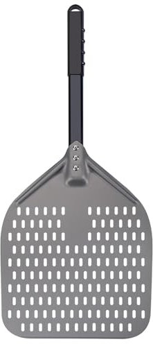 G.a HOMEFAVOR Perforierter Pizzaschieber, Pizzaschaufel aus Hart Eloxiertes Aluminium Rechteckige Professionelles Pizzaschaufel mit verlängertem Silikongriff, 30,5 x 35,6 cm, 66 cm insgesamt