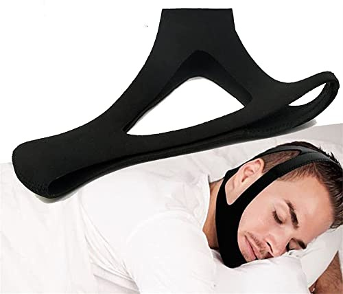 Maschera anti-russamento in rete traspirante disponibile per uomo e donna nera Dispositivo anti-russamento con riduttore doppio mento, cinturino sottogola