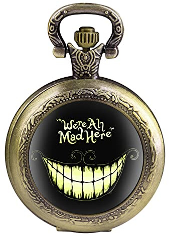 Tiong Alice Patch Taschenuhr Schwarzes Glas Runde Quarz Taschenuhr Herrenmode Patch Quarz Taschenuhr mit Kette Männer, Ph001-uk
