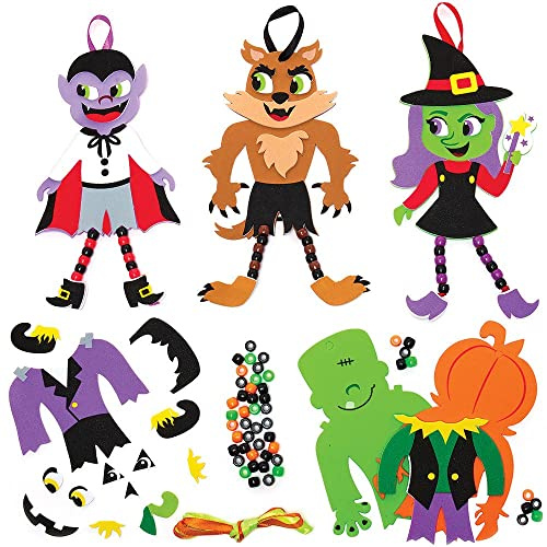 Baker Ross FX219 Halloween Bastelset mit Perlen für Kinder - 5er Pack, Baumelbeine Set für Kinder zum Basteln und Dekorieren, Ideal für Kindergeburtstag Basteln, Schwarz