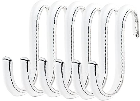 Brute Strength – S-Haken mit Lederummantelung – Weiß – 6 Stück | 10 cm S-Haken aus Edelstahl, mit Vollnarbenleder umwickelt; für Küche, Kleiderschrank, Werkstatt und Bad