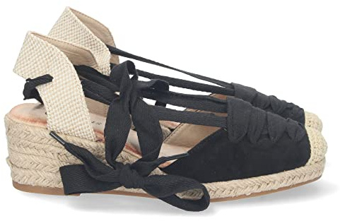 shoes&blues.es 71099 Sandalia de Cuna para Mujer, Forrada de Yute, con Pala Cerrada, Rafia, y Cierre de Cordones, Primavera Verano 2023 Negro Talla 40