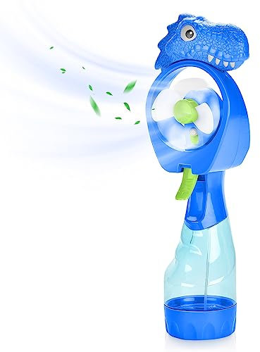 QearFun Dinosaur Handheld Misting Fan with Water Spray,Personal Fan with Battery Operated,Portable Kids Fan for Boys, Cute Fan with Mist to Keep Cool Off (Blue)