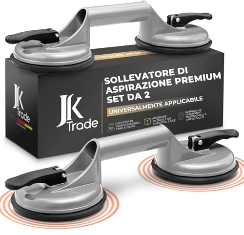 JK Trade® Set di 2 sollevatori a ventosa con maniglia, sollevatore sottovuoto antiscivolo con manico di supporto fino a 120 kg, strumento di sollevamento a ventosa come aiuto per il trasporto di
