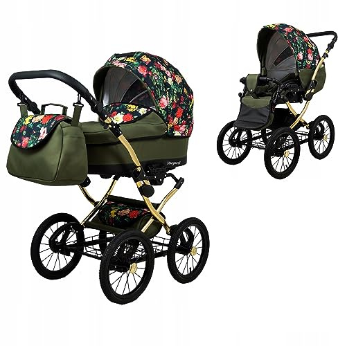 BabyLux® Kinderwagen Set 2 in 1 - Margaret Gold - incl. Babywanne, Buggy Sportsitz - Kinderwagenset - Kombikinderwagen mit Wickeltasche, Regenschutz, Moskitonetz, Cupholder usw.