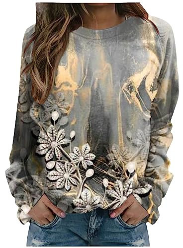 Damen Oberteile O Ausschnitt Langarmshirts Damen V Ausschnitt T Shirt Damen Oberteile Tshirt Damen Sommer Kurzarm/Langarm Bluse Damen Sweatshirt Cordjacke Damen Pulli Herbst Winter（5-Gold,S）