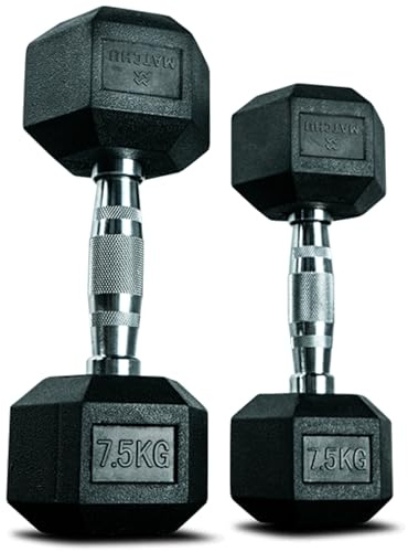 Matchu Sports | Hexagon Hantel | Hexagon Dumbbells | Hexagon Kurzhanteln Set | 5-20 KG | Satz Von 2 | Gummi | Verchromter Griff