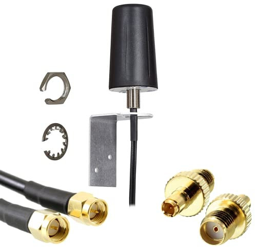 UniteCom Antenne Robuste à Double entrée 4G/5G avec câbles LMR100 de 3 mètres et connecteurs SMA mâles. Antenne LTE Robuste 2x2 intérieure ou extérieure. O2 Vodafone EE Three (antenne, Support et ada