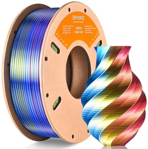 ERYONE PLA Silk Shiny 3D Drucker Filament 1.75mm, Seide Dreifarbiges PLA Filament, Coextrusion Silk PLA Filament, Multicolor PLA, +/- 0.03mm, 250g(0.55lbs)/Spule, Rot Gelb Blau