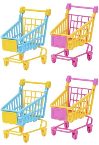 SAFIGLE 4 StüCk Mini Einkaufswagen Spielzeug Aus PVC FüR Kinder - Realistisches Einkaufserlebnis KreativitäT FöRdern Praktische Aufbewahrung FüR Spielzeug Und Puppen (ZufäLlige Farbe)