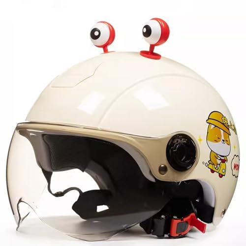 QJWMatic Kinder-Motorrad-Halbhelm, Niedlicher Kinder-Retro-Helm Mit Offenem Gesicht Und Visier Für Jungen Und Mädchen Im Alter Von 3–10 Jahren A,50-54CM