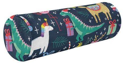 FRODOTGV Nackenkissen mit weihnachtlichen niedlichen Tieren, Queen-Size-Größe, Nackenrolle, Kissen unter dem Knie, rundes Kissen, Zylinder-Überwurfkissen, runder Nackenrollenbezug mit Reißverschluss