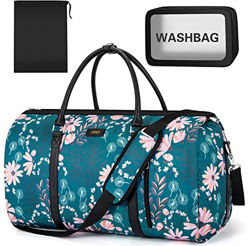 TIBES 3 x Reise-Kleiderbeutel mit umwandelbarem Kulturbeutel, Weekendtasche, große Reisetasche für Damen und Herren, 2-in-1 zum Aufhängen, Floral