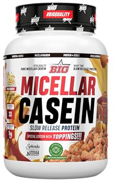 BIG - Caseina Micelar - Caseina Proteina de Liberación Sostenida para Recuperación y Masa Muscular - Baja en Grasas y Carbohidratos con Textura Cremosa (Con toppings (trocitos), Honey Salted Peanut)