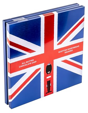 Premium All Butter Scottish Chocolate Chip Shortbread, In Decorative British Union Flag Tin with London Guard Design, 200g
