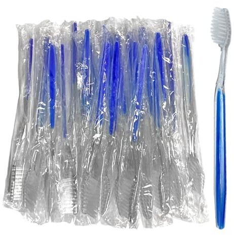 UILYNIU 24 Pieces Blue Handle Toothbrushes Individually Wrapped, Disposable Hotel Toothrush Multipack Toothrush for Travel, Bulk Soft Bristle Tooth Brush Manual for Hotel Camping Business Trip(24)