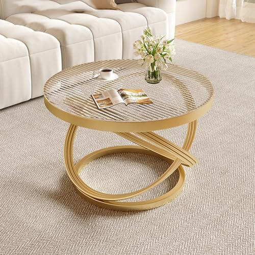 SFJATTA Runde Couchtische Aus Glas für Das Wohnzimmer, Einfacher Moderner Mitteltisch, Couchtisch für Das Wohnzimmer mit Abgerundeten Ecken, für Das Wohnzimmer-Home-Office(Gold,50cm/19.7in)