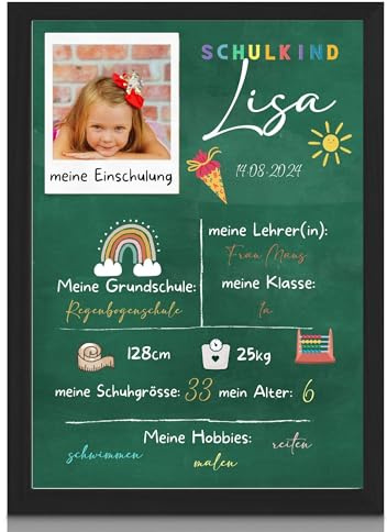 Milaboo Personalisiertes Poster Einschulung – personalisiertes Geschenk zum Schulstart Mädchen und Junge – Ideen für die Schultüte Schulkind (Meine Einschulung Bild)