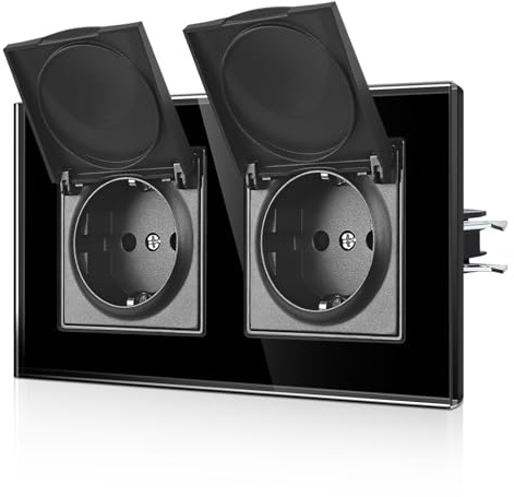 CNBINGO Wasserdicht Steckdose mit Deckel und Krallen, 2-Fach Schwarz Glas