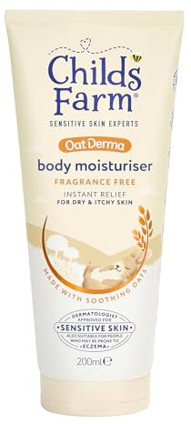 Childs Farm OatDerma Body Moisturiser, Fragrance Free, Soothing Hydration, Sensitive Skin, Emollient, Baby, Kids, 200ml