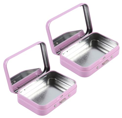 2Pcs Dental Floss Picks Dispenser, Portable Dental Floss Case with Mirror, Quick Refill Floss Pick Holder Storage Case for Travel Purse Accessories (Pink)