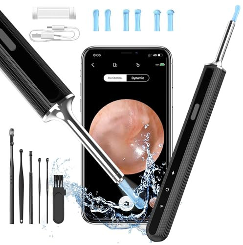 Qimic Otoscopio 3,5mm WiFi Endoscopio con 6 LED Camara Endoscopica Inalámbrico, Kit de Limpiador de Oídos para Eliminación de Cerumen para iPhone, Tabletas y Android