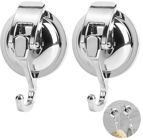 YYTECH 2 ganchos con ventosa, gancho de ventosa extrafuerte, gancho con ventosa, gancho de ventosa plateado, sin agujeros, gancho de pared, resistente al agua, fuerte ventosa para baño, cocina,