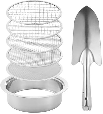 Soil Sifter, -Sandsifter Sieve mit 5 austauschbaren Mesh-Schrauben, Gartentopfsieb und Shovel Set für Rocks Dirt Kompost Stones, effizientes Gartenwerkzeug