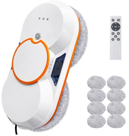 Fensterreinigungsroboter mit automatischem Wasserstrahl, 5600 PA, automatischer Fensterreiniger, intelligente Navigation, Fernbedienung, für glatte Oberflächen, mit 10 Reinigungstüchern (D 5600 Pa)
