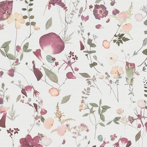 Profhome Papier peint shabby chic 397461-GU papier peint intissé (TNT) blanc vert rose violet 0,53 m x 10,05 m / 5,33 m2