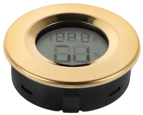 Anneome Digital Hygrometer for Cigar Humidor and Reptile Terrarium, Mini Indoor Room Humidity Meter Embedded Round Gold Design for Home and Greenhouse Use