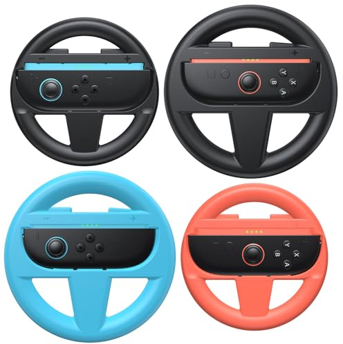 FASTSNAIL Steering Wheels for Nintendo Switch 2 (2025) Joypad, Racing Wheel for Mario Kart World/8 Deluxe Gaming, 4 Packs Accessories for Switch 2 Joypad(Black, Orange and Blue)