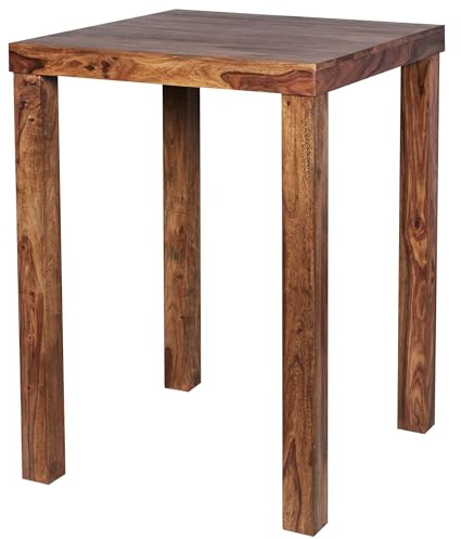 FineBuy Bartisch 80x80x110 cm Sheesham Massivholz Quadratisch Braun | Stehtisch Landhaus rustikal, Bistrotisch Echtholz handgefertigt, Hausbar Tresentisch mit großer Ablage, jeder ein Unikat