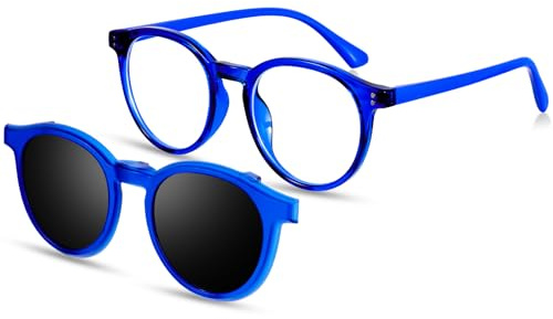 Beipegin Occhiali da sole polarizzati a luce blu per bambini, con clip, forma rotonda, per videogiochi, computer, esterni, per ragazzi e ragazze, Blu, Taglia unica
