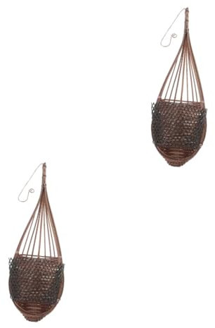 TOYANDONA 2 Stück Bambus Hängekorb Blumentopf Körbe Blumenkorb Hängender Wandkorb Pflanzgefäß Hängender Wandblumentopf Gartenblumentopf Blumenampel Hängetopf Holz Kaffee