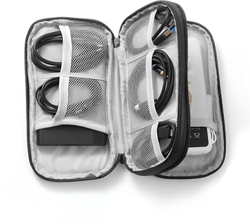 Cable Organiser Bag, Waterproof Electronics Accessories Organizer, Travel Portable Tech Gadget Pouch, Small Double-Layer Carrying Case, Christmas Holiday Essentials for Charger Hard Disk Power Bank