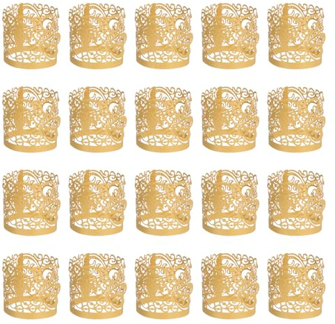 sourcing map Lot de 50 emballages de bougies votives découpés au laser pour bougies chauffe-plat LED, abat-jour pour décoration élégante de festival, anniversaire, fête de mariage, doré