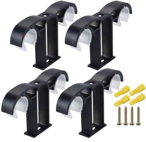 Ausi 4 soportes negros para barra de cortina, soporte doble de aleación de aluminio para montaje en techo, resistente, con tornillos para cortinas, barras de ducha y armarios.