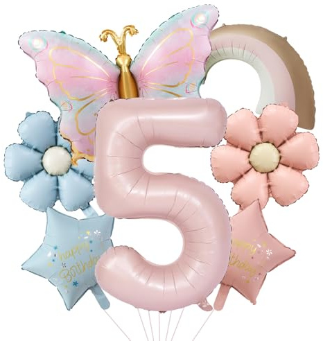 Schmetterling Geburtstagsdeko 5 Jahr Mädchen mit Gänseblümchen Folienballon,Schmetterlinge Deko 5. Geburtstag Mädchen Junge,Luftballon 5. Geburtstag Mädchen Geburtstage Schmetterling Themen Party Deko
