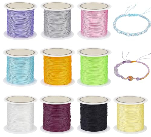 PH PandaHall 400m Nylonschnur 10 Farben Geflochtene Armbänder 0.6mm Chinesische Knotenschnur Perlgarn Kumihimo Garn Für Schmuckherstellung Halsketten Armbänder DIY Makramee Windspiele Dekoration