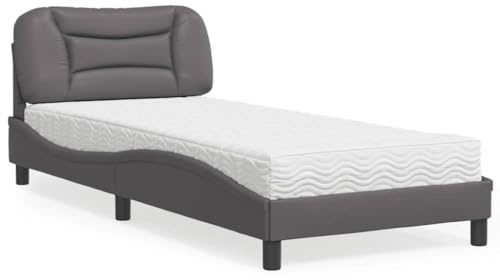 Holamys Hvar säng med madrass, grå, 90 x 200 cm, konstläder, vågformsdesign, komfortskummadrass H2/H3, hållbar sovrumsmöbler
