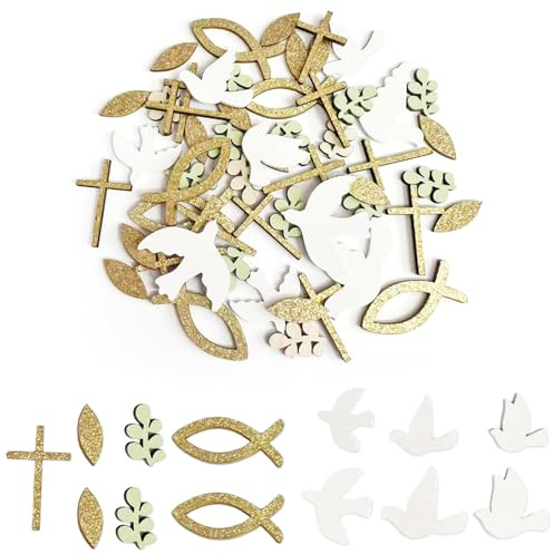 NiceNaiils 70 Pièces Confettis Bapteme en Bois, Baby Shower Table Decoration Communion, Deco Bapteme Garcon Fille pour la Décoration de Table din Baptême