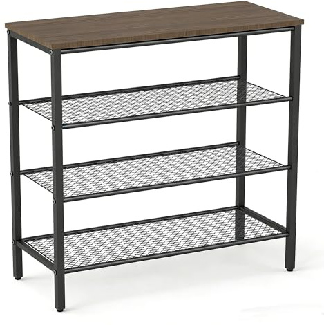 HAUSPROFI Schuhregal 4 Ebenen, Platzsparendes Schuhständer Metall, Stabile Schuhablage für den Eingangsbereich, Retro-Braun, 66,5 L x 28,9 B x 67,8 H cm